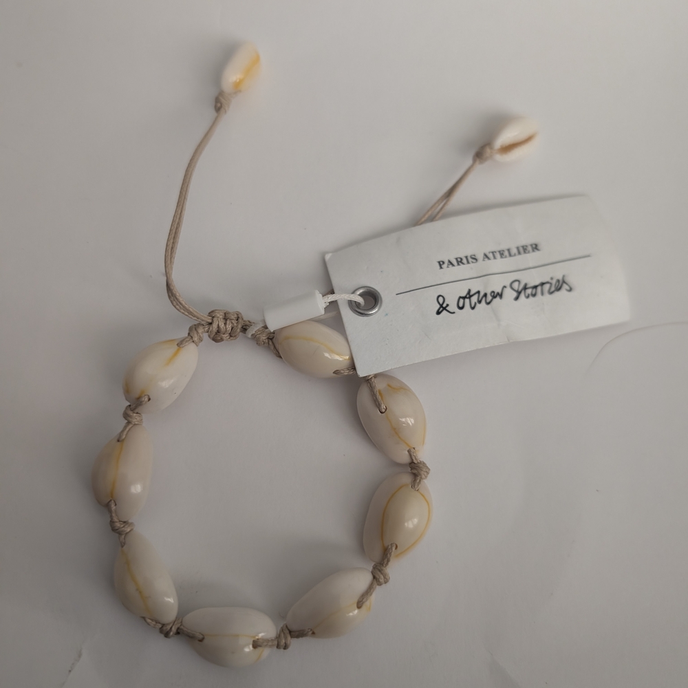 Paris Atelier & Other Stories Neutral Shell Bead Adjustable Bracelet Nwt